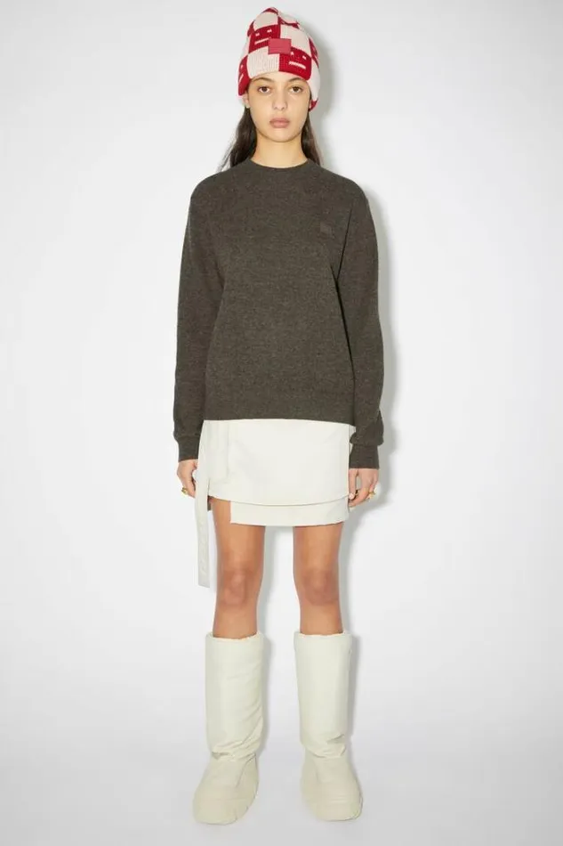 Acne Studios Knitwear Woman Wool Crew Neck SweaterUnisex GreyBrown Melange