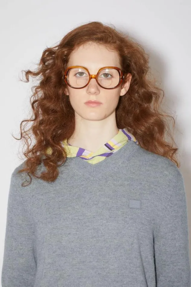 Acne Studios Knitwear Woman Wool Vneck SweaterUnisex Grey Melange