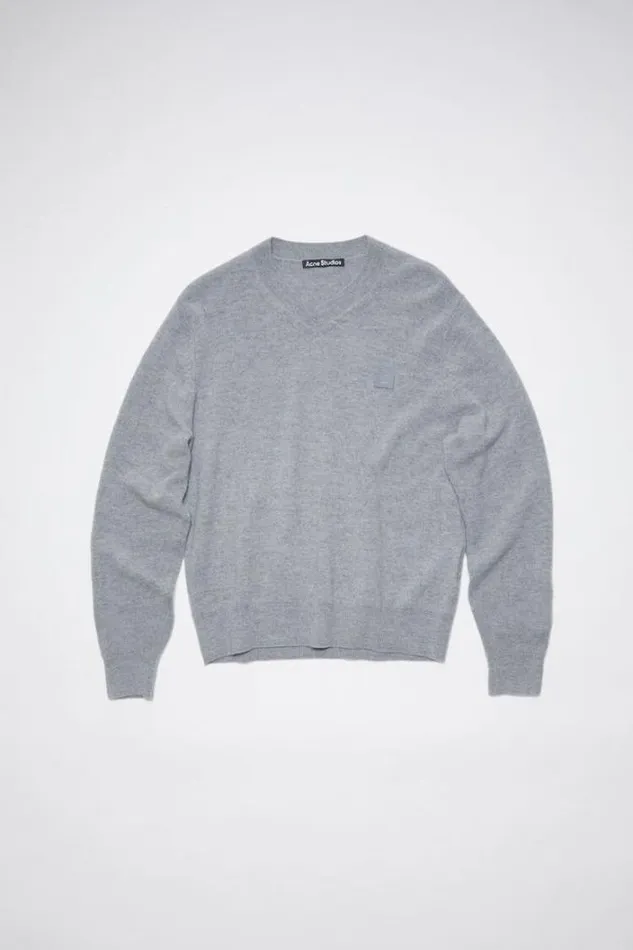 Acne Studios Knitwear Woman Wool Vneck SweaterUnisex Grey Melange