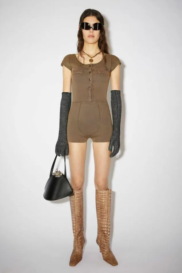 Acne Studios Objects Woman Ribbed Gloves Anthracite Grey
