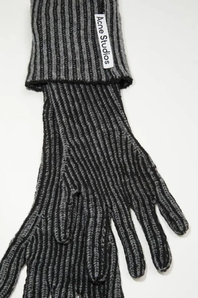 Acne Studios Objects Woman Ribbed Gloves Anthracite Grey