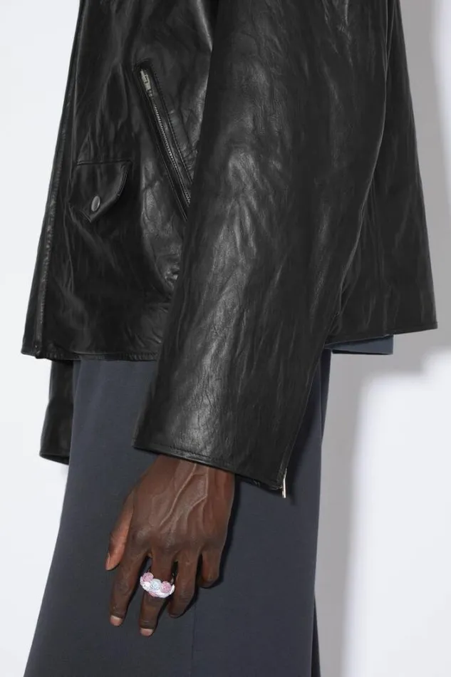 Acne Studios Outerwear Man Distressed Leather Jacket Black