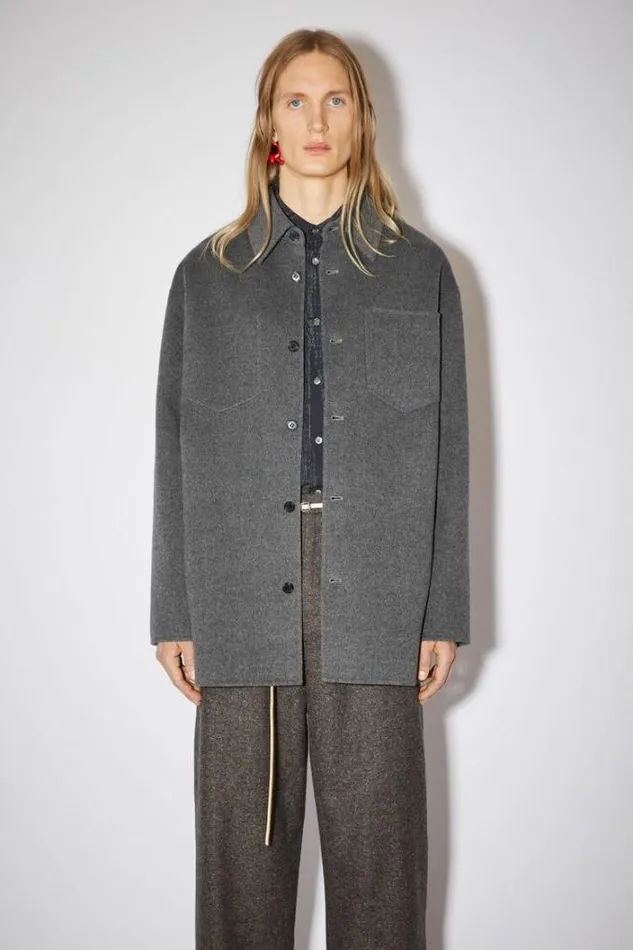 Acne Studios Outerwear Man Double Face Shirt Jacket Grey Melange