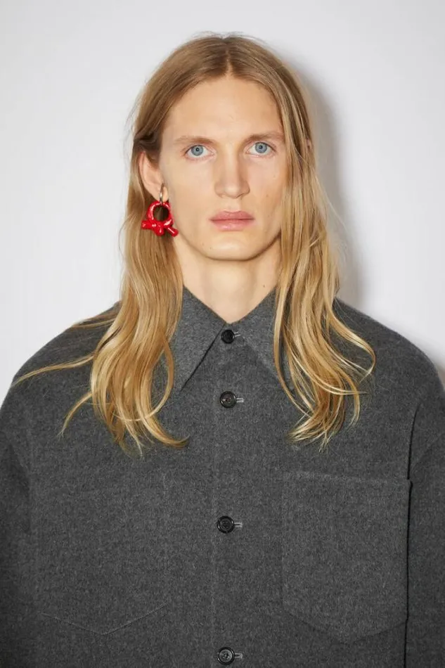Acne Studios Outerwear Man Double Face Shirt Jacket Grey Melange