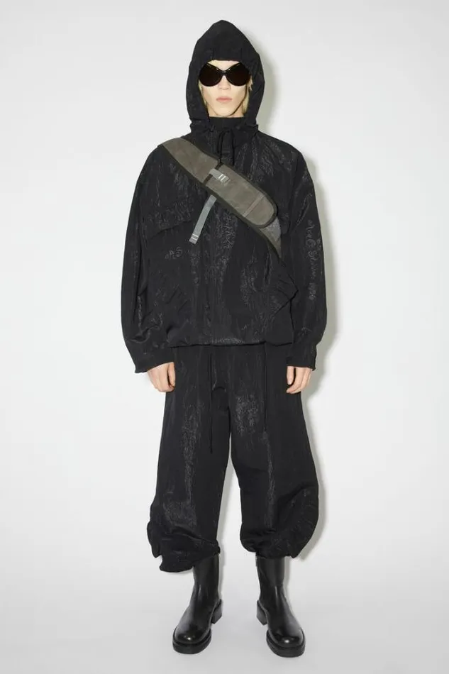 Acne Studios Outerwear Man Embroidered Nylon Jacket Stone Black