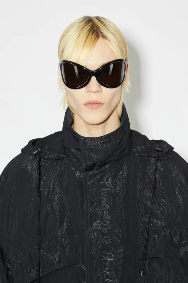 Acne Studios Outerwear Man Embroidered Nylon Jacket Stone Black