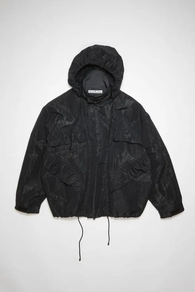 Acne Studios Outerwear Man Embroidered Nylon Jacket Stone Black