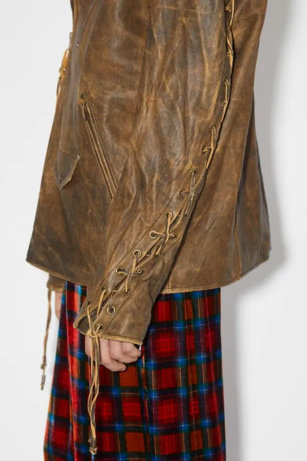 Acne Studios Outerwear Man Laced Leather Jacket BrownOrange