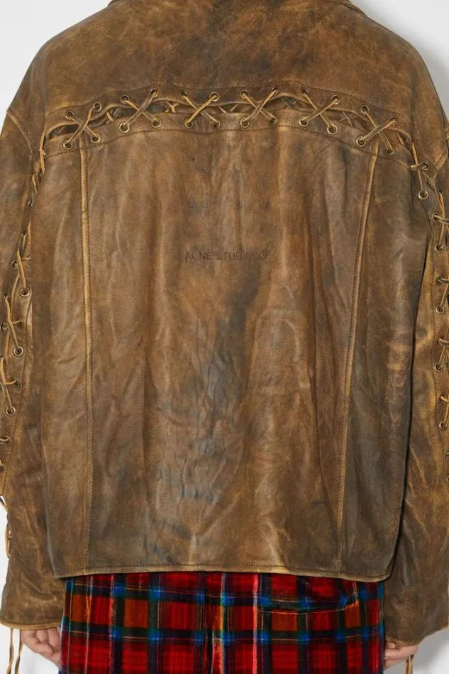 Acne Studios Outerwear Man Laced Leather Jacket BrownOrange