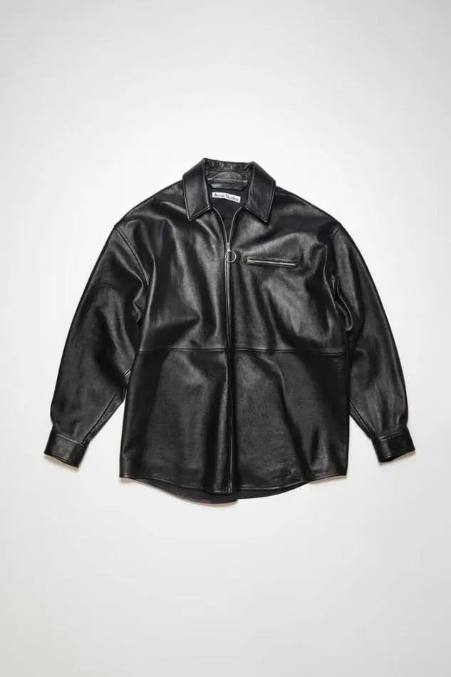 Acne Studios Outerwear Man Leather Overshirt Black