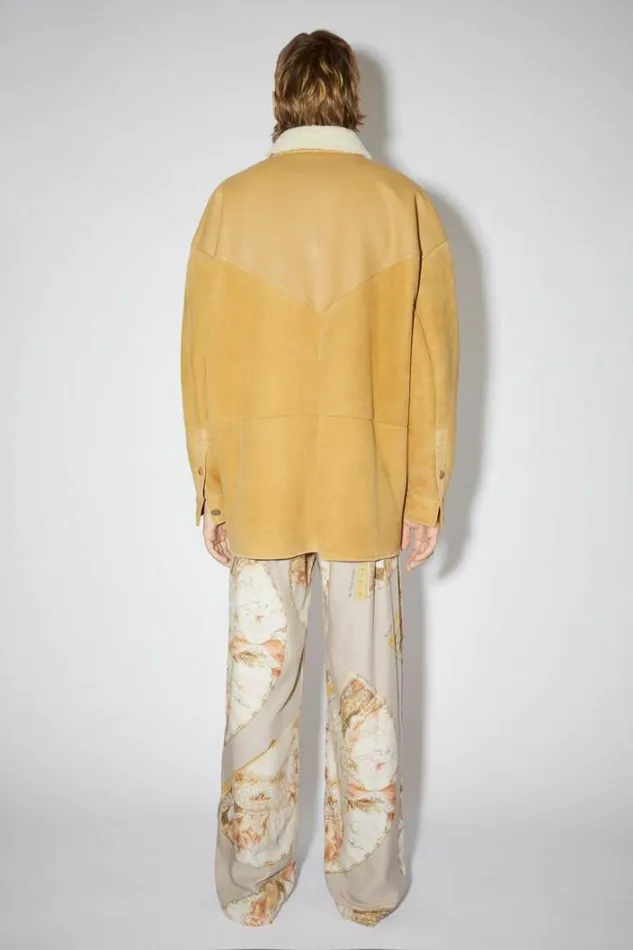 Acne Studios Outerwear Man Leather Suede Shearling Overshirt Straw Yellow