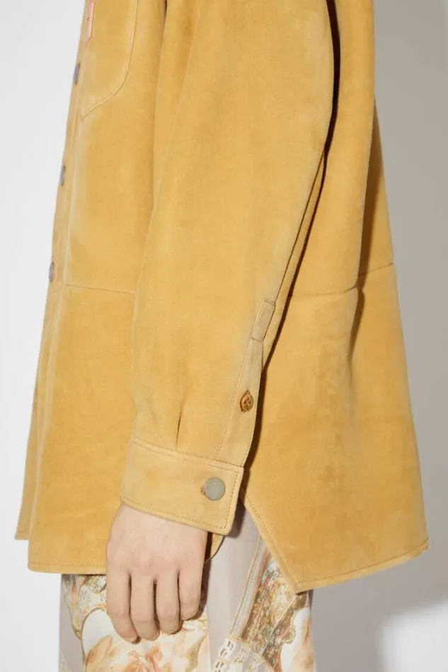 Acne Studios Outerwear Man Leather Suede Shearling Overshirt Straw Yellow