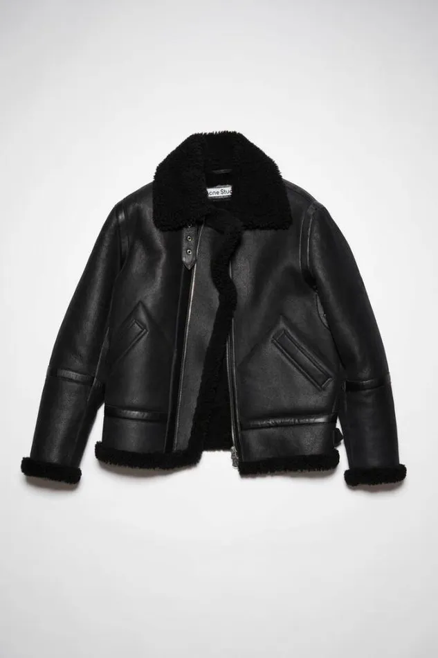 Acne Studios Outerwear Man Shearling Aviator Jacket Black