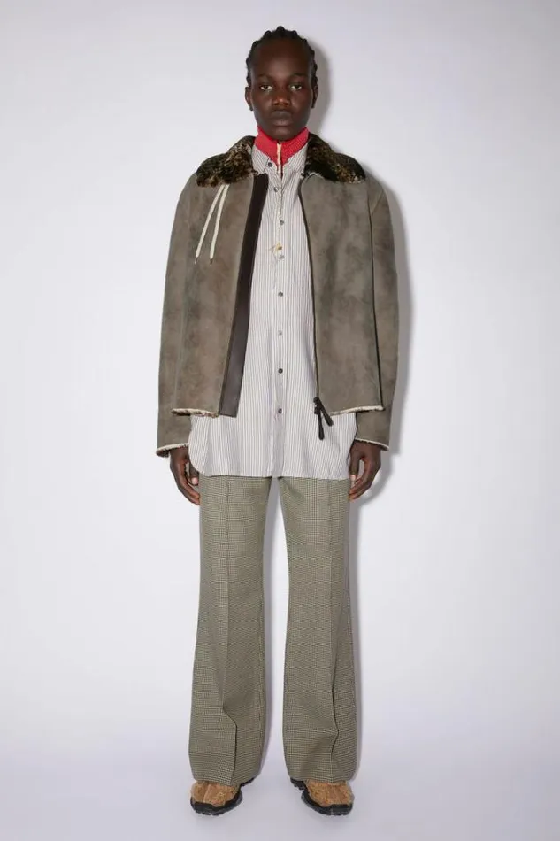 Acne Studios Outerwear Man Shearling Suede Fur Jacket Antique Brown