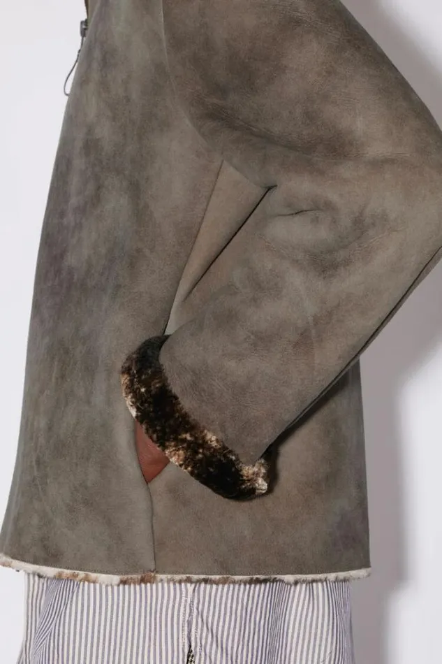 Acne Studios Outerwear Man Shearling Suede Fur Jacket Antique Brown