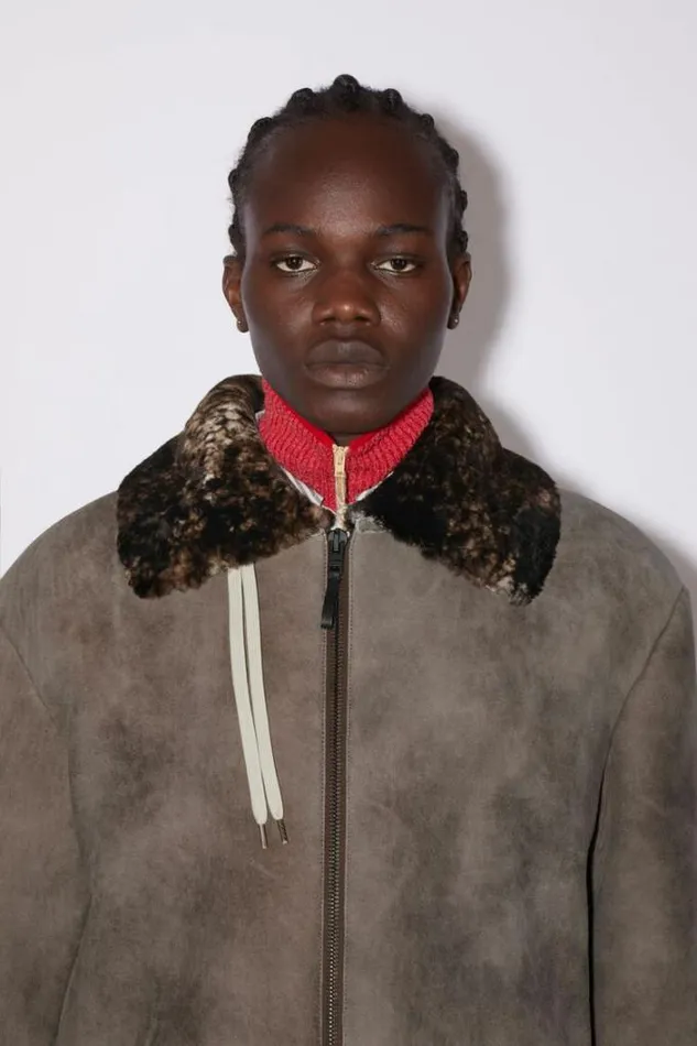 Acne Studios Outerwear Man Shearling Suede Fur Jacket Antique Brown