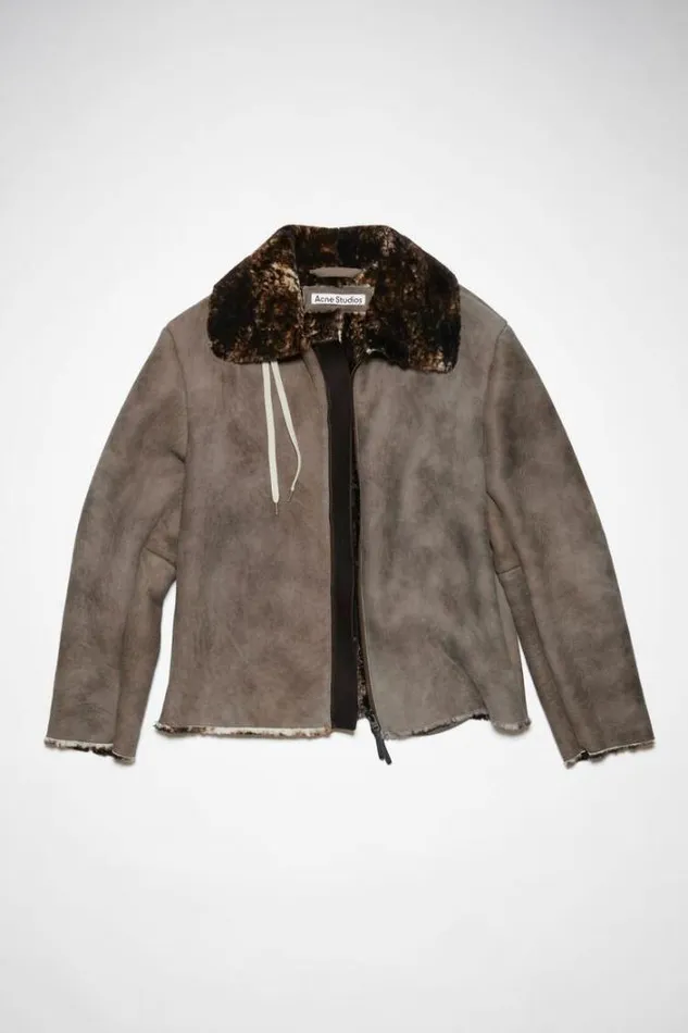 Acne Studios Outerwear Man Shearling Suede Fur Jacket Antique Brown
