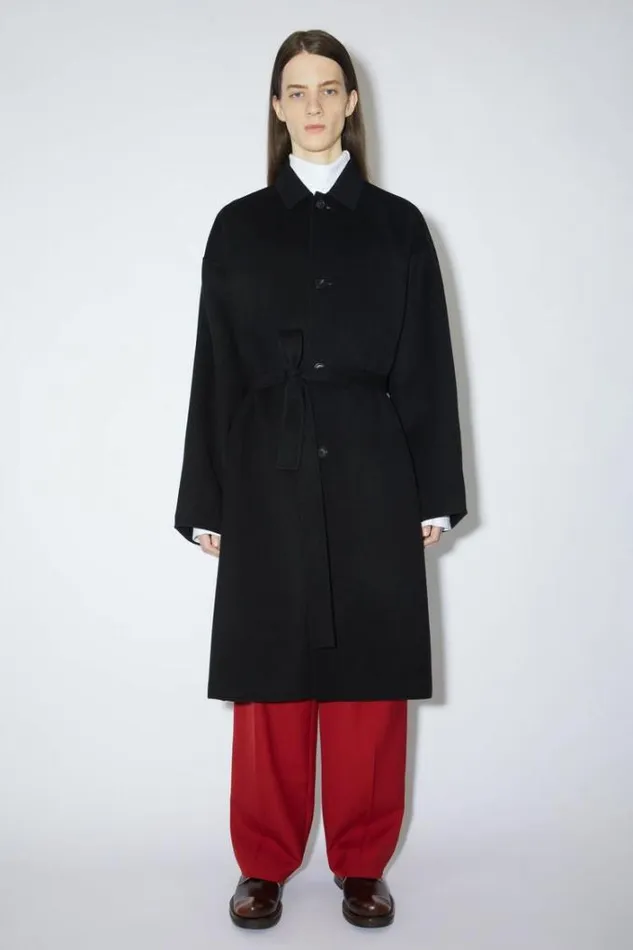 Acne Studios Outerwear Man Singlebreasted Belted Coat Black