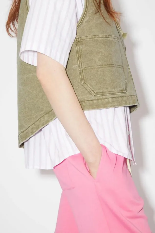Acne Studios Outerwear Woman Canvas Padded VestUnisex Khaki Beige