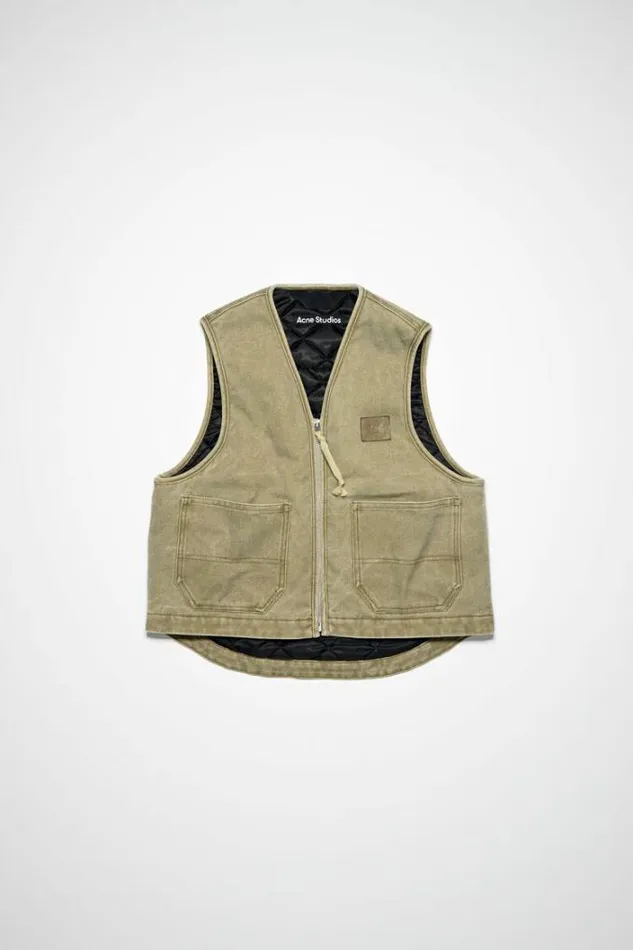 Acne Studios Outerwear Woman Canvas Padded VestUnisex Khaki Beige