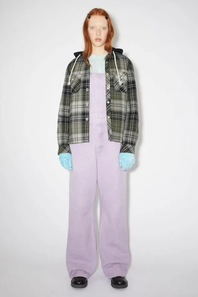 Acne Studios Outerwear Woman Check Hooded JacketUnisex GreyDark Green