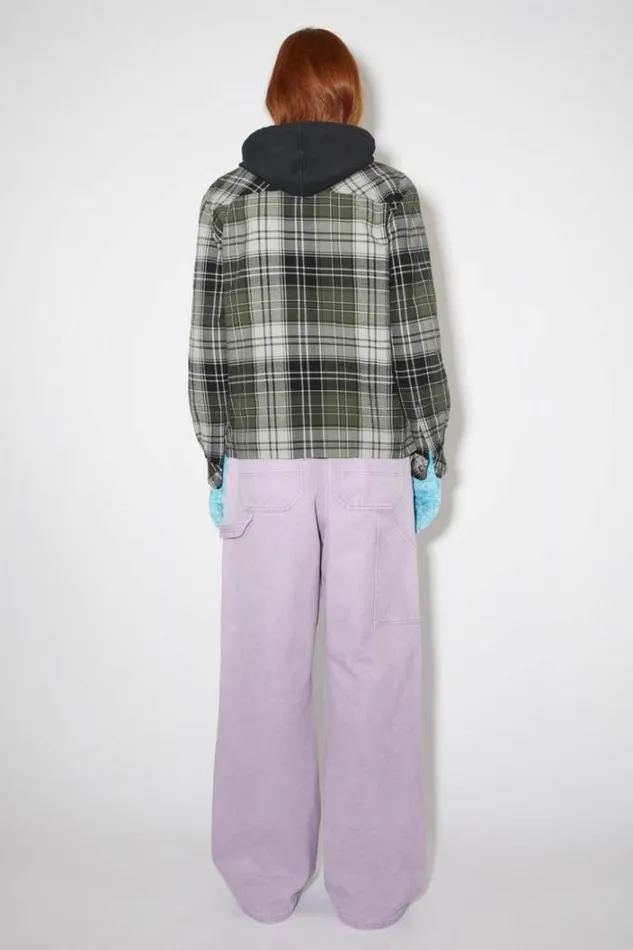 Acne Studios Outerwear Woman Check Hooded JacketUnisex GreyDark Green