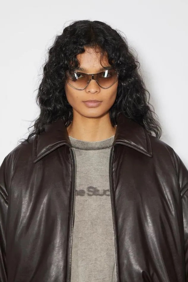 Acne Studios Outerwear Woman Coated Bomber Jacket Dark Brown