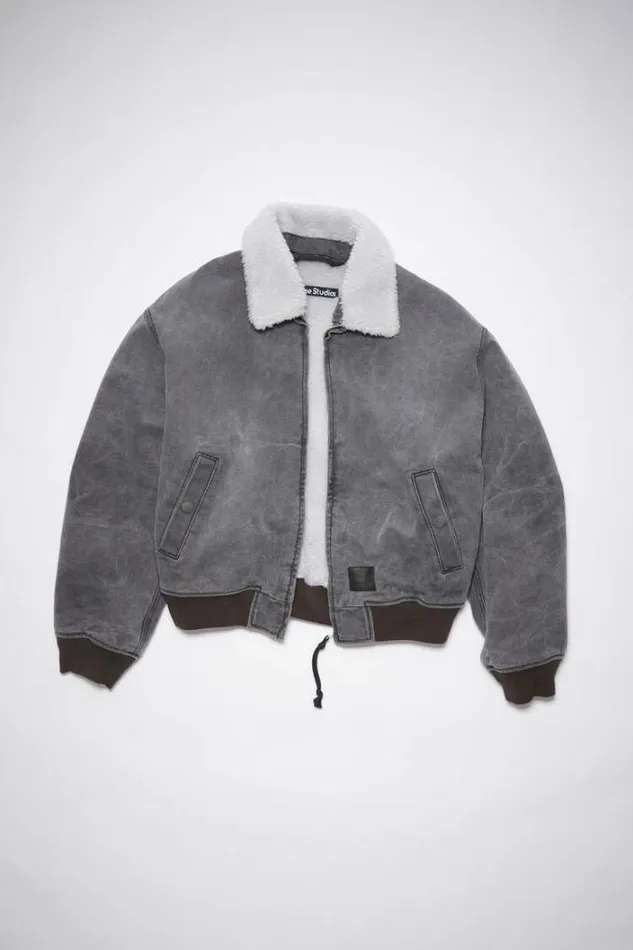 Acne Studios Outerwear Woman Cotton Canvas Bomber JacketUnisex Carbon Grey