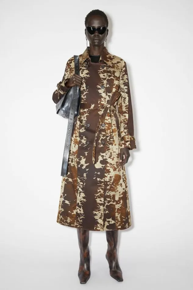 Acne Studios Outerwear Woman Cow Print Trench Coat Dark Brown