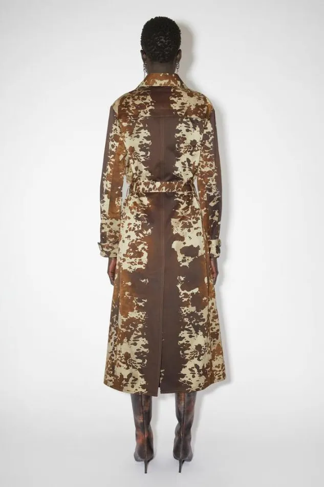 Acne Studios Outerwear Woman Cow Print Trench Coat Dark Brown
