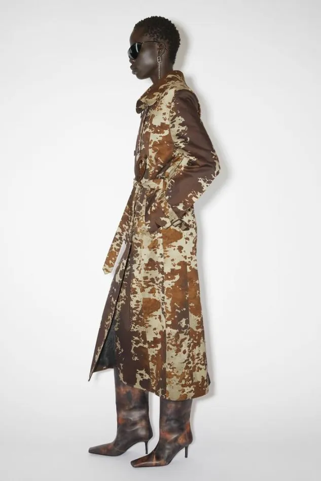 Acne Studios Outerwear Woman Cow Print Trench Coat Dark Brown