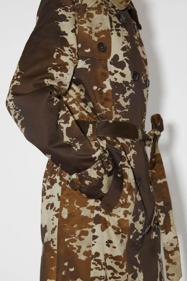Acne Studios Outerwear Woman Cow Print Trench Coat Dark Brown