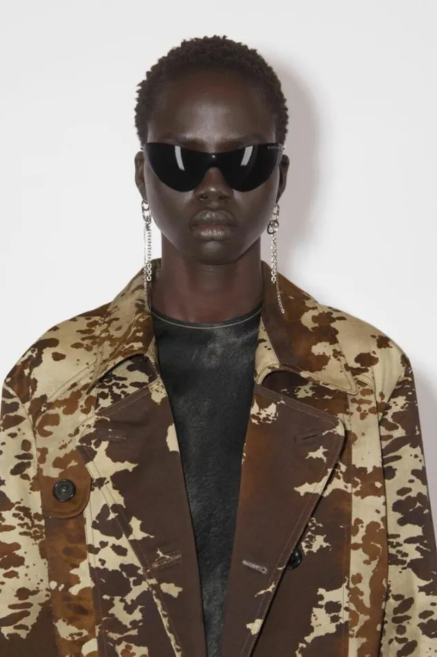 Acne Studios Outerwear Woman Cow Print Trench Coat Dark Brown