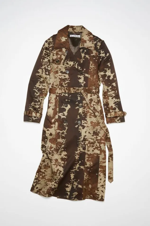 Acne Studios Outerwear Woman Cow Print Trench Coat Dark Brown
