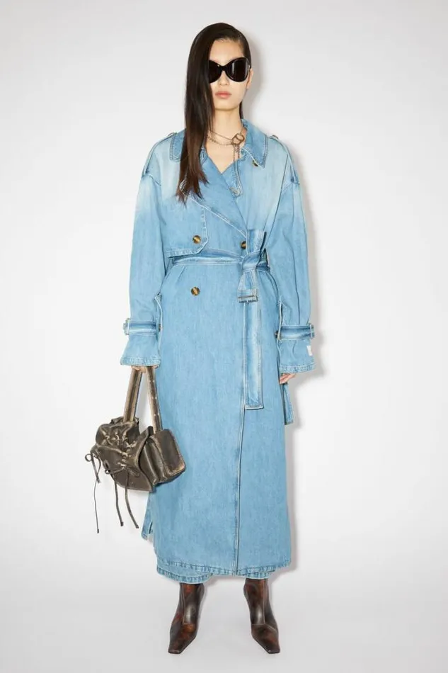 Acne Studios Outerwear Woman Denim Doublebreasted Trench Coat Light Blue
