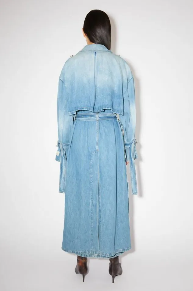 Acne Studios Outerwear Woman Denim Doublebreasted Trench Coat Light Blue