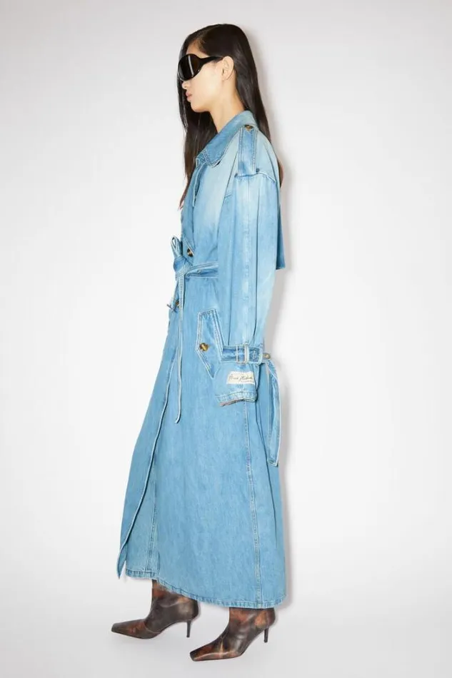 Acne Studios Outerwear Woman Denim Doublebreasted Trench Coat Light Blue