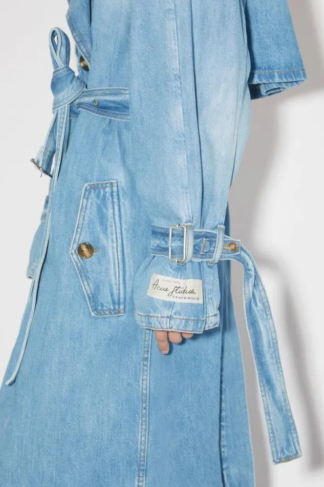 Acne Studios Outerwear Woman Denim Doublebreasted Trench Coat Light Blue