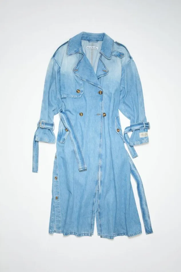Acne Studios Outerwear Woman Denim Doublebreasted Trench Coat Light Blue