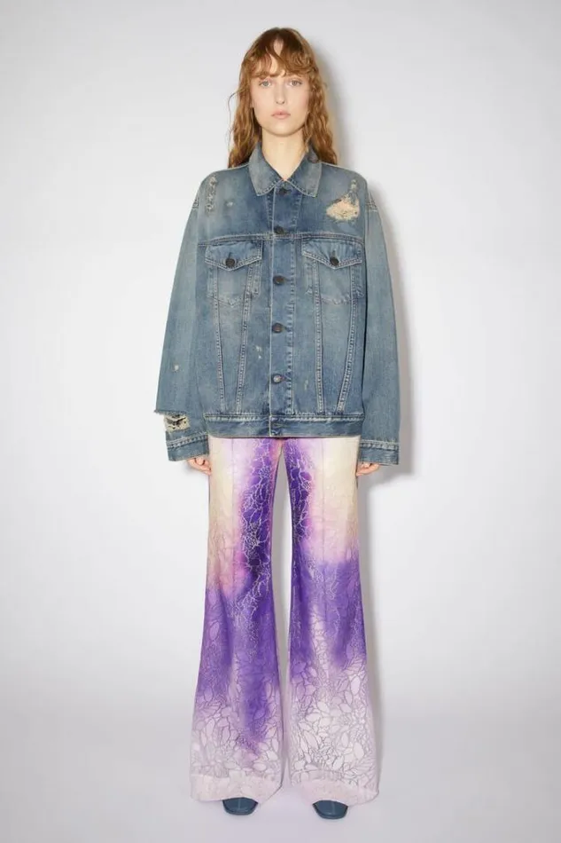 Acne Studios Outerwear Woman Destroyed Relaxed Denim Jacket 8211 Detroit Mid Blue