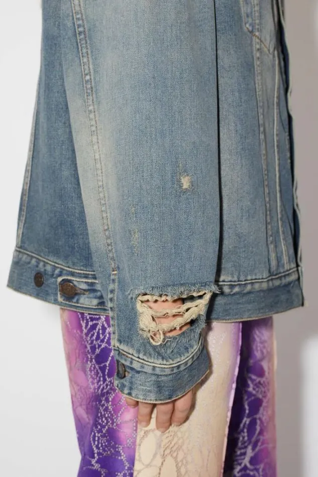 Acne Studios Outerwear Woman Destroyed Relaxed Denim Jacket 8211 Detroit Mid Blue