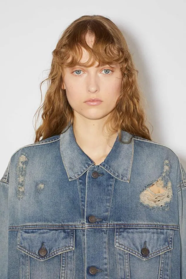 Acne Studios Outerwear Woman Destroyed Relaxed Denim Jacket 8211 Detroit Mid Blue