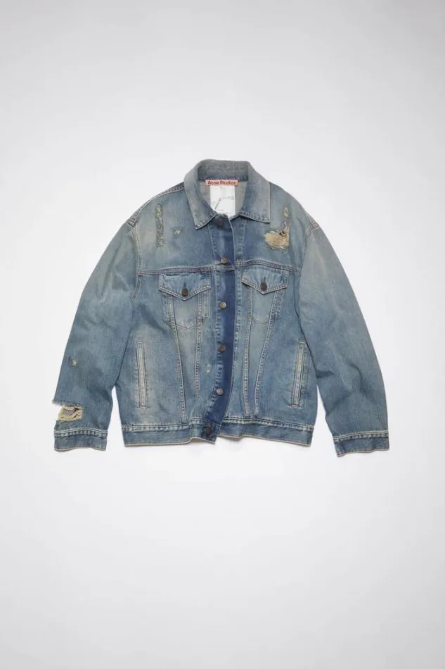Acne Studios Outerwear Woman Destroyed Relaxed Denim Jacket 8211 Detroit Mid Blue