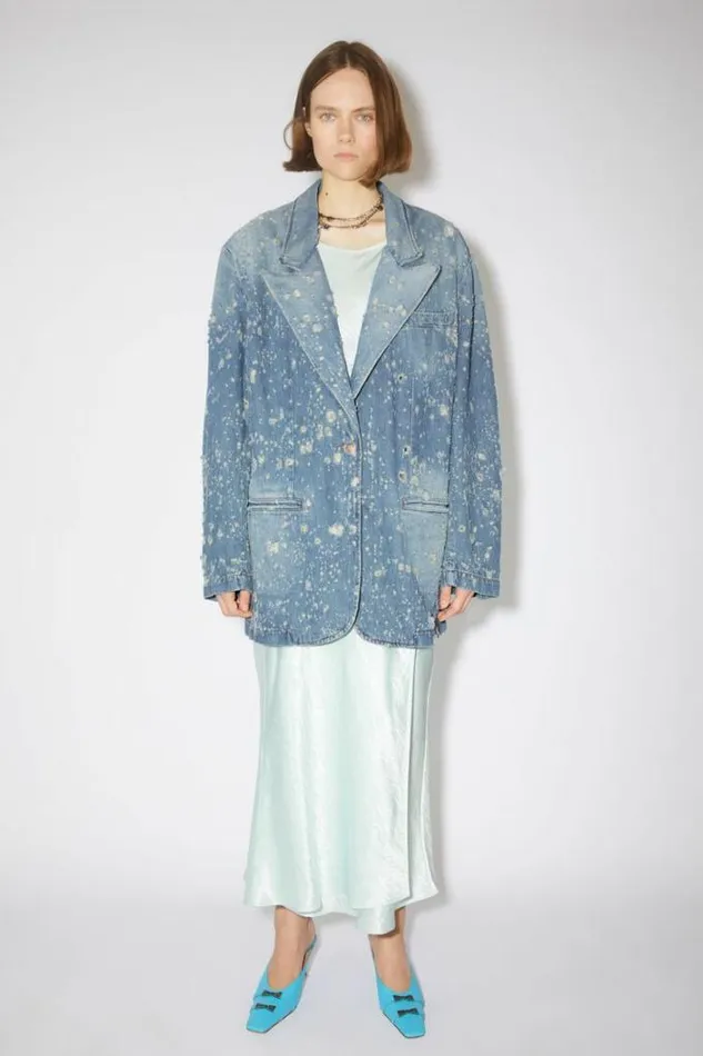 Acne Studios Outerwear Woman Distressed Denim Jacket Mid Blue