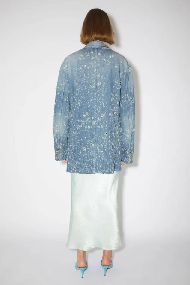 Acne Studios Outerwear Woman Distressed Denim Jacket Mid Blue