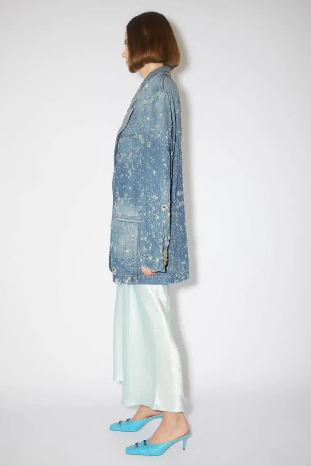 Acne Studios Outerwear Woman Distressed Denim Jacket Mid Blue