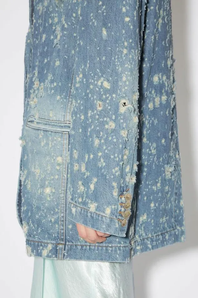 Acne Studios Outerwear Woman Distressed Denim Jacket Mid Blue