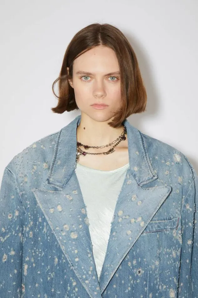 Acne Studios Outerwear Woman Distressed Denim Jacket Mid Blue