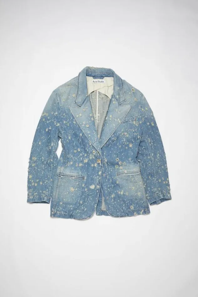Acne Studios Outerwear Woman Distressed Denim Jacket Mid Blue
