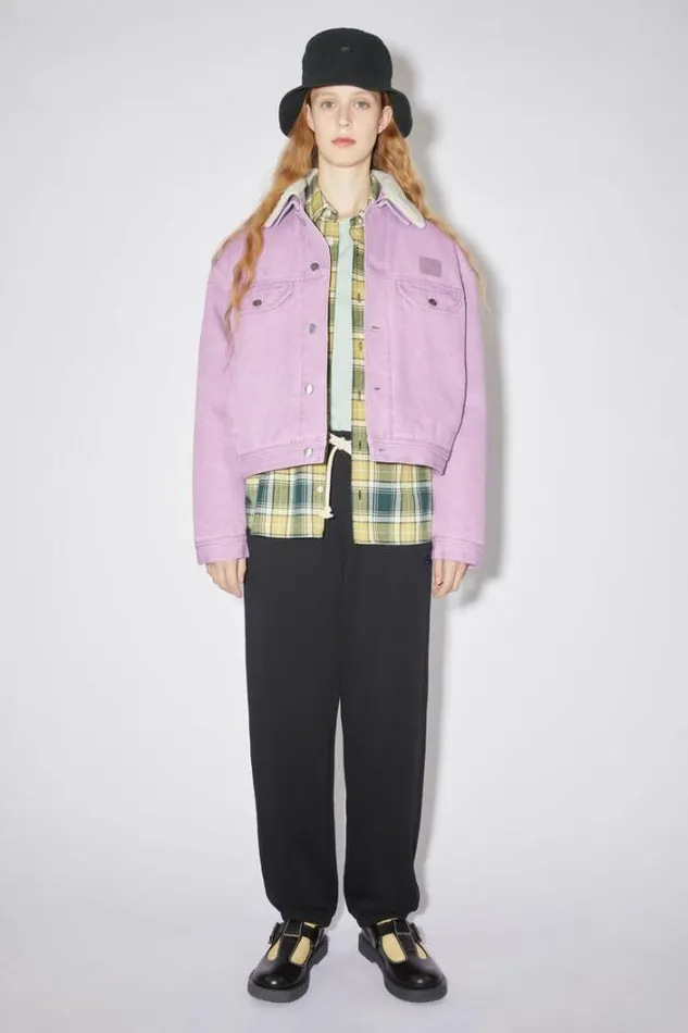 Acne Studios Outerwear Woman Face Logo Canvas JacketUnisex Smoky Purple